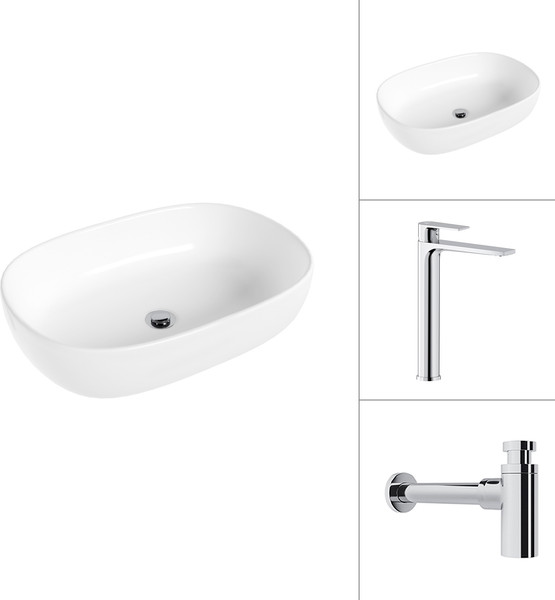 Умывальник со смесителем Lauter 21836 + Reef 21CK8678C с сифоном 21635CH - фото