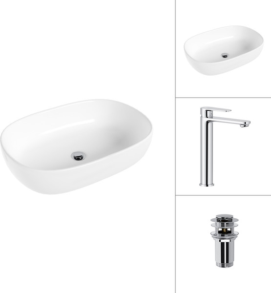 Умывальник со смесителем Lauter 21836 + Moon 21СK81691C с донным клапаном 21190CH - фото