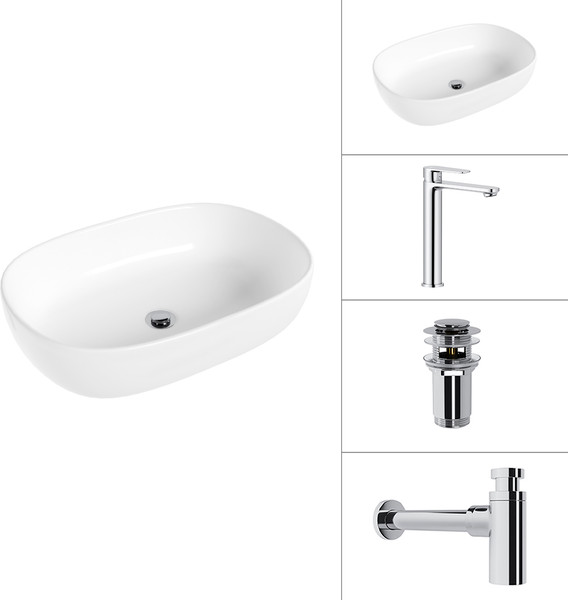 Умывальник со смесителем Lauter 21836 + Moon 21СK81691C + сифон 21635CH + дон.клапан 21190CH - фото