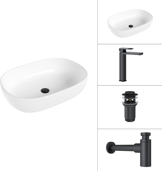 Умывальник со смесителем Lauter 21836 + Cascade 21СК0655BS + сифон 21635B + дон.клапан 21190B - фото