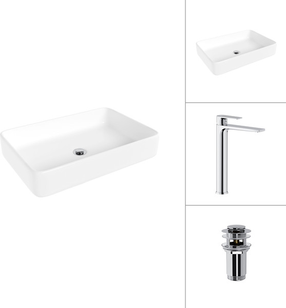 Умывальник со смесителем Lauter 21842 + Reef 21CK8678C с донным клапаном 21190CH - фото