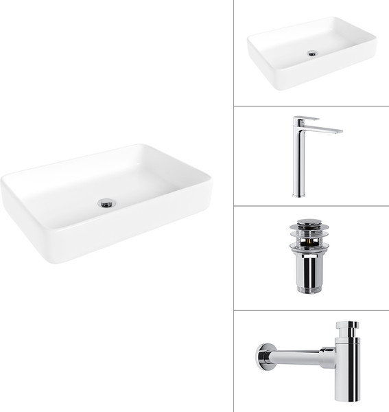 Умывальник со смесителем Lauter 21842 + Reef 21CK8678C + сифон 21635CH + дон.клапан 21190CH - фото