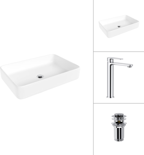 Умывальник со смесителем Lauter 21842 + Moon 21СK81691C с донным клапаном 21190CH - фото