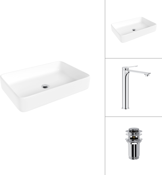 Умывальник со смесителем Lauter 21842 + Rio 21AM12672 с донным клапаном 21190CH - фото
