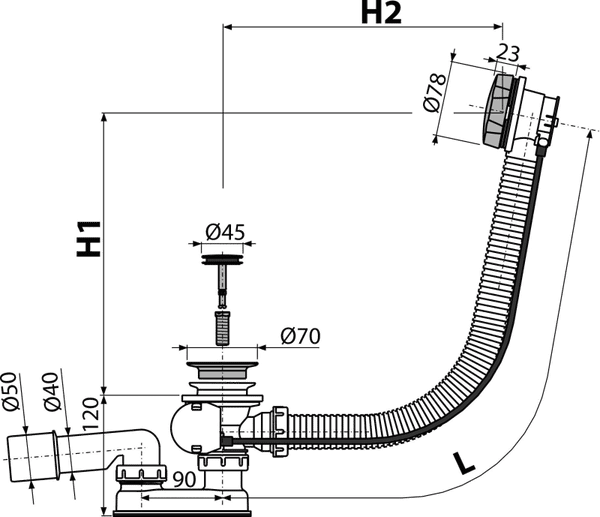 Сифон Alcadrain A55K-80-VE-01