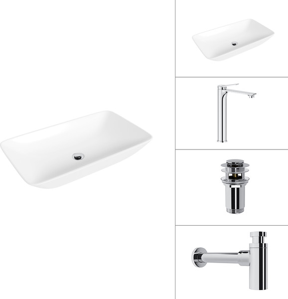 Умывальник со смесителем Lauter 21886 + Rio 21AM12672 + сифон 21635CH + дон.клапан 21190CH - фото