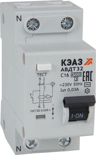 Дифференциальный автомат КЭАЗ АВДТ32-22C6-AC-УХЛ4 2P C6 30mA 4.5кА / 330670 - фото