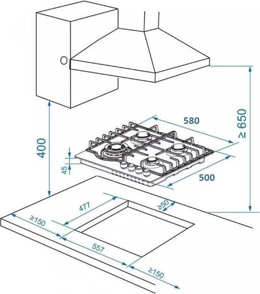 Газовая варочная панель ZORG HAG63 FDW BL