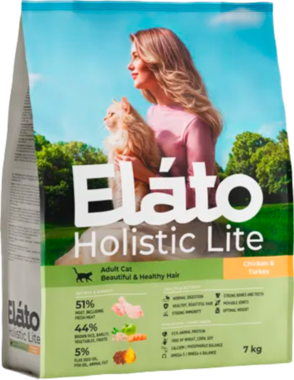 Сухой корм для кошек Elato Holistic Lite Для красивой здоровой шерсти с курицей и индейкой - фото