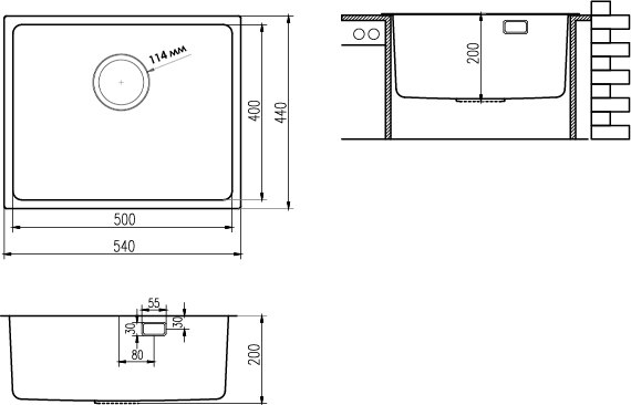Мойка кухонная Ukinox Лофт LOB500.400-GT10P