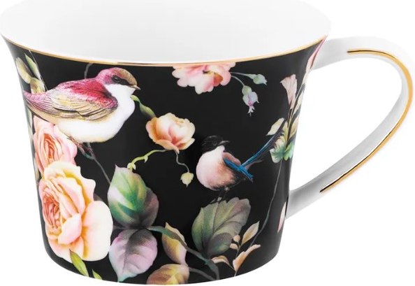 Чашка с блюдцем Elan Gallery Певчие птички на черном / 730851