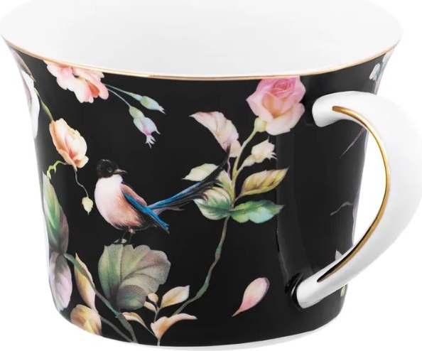 Чашка с блюдцем Elan Gallery Певчие птички на черном / 730851