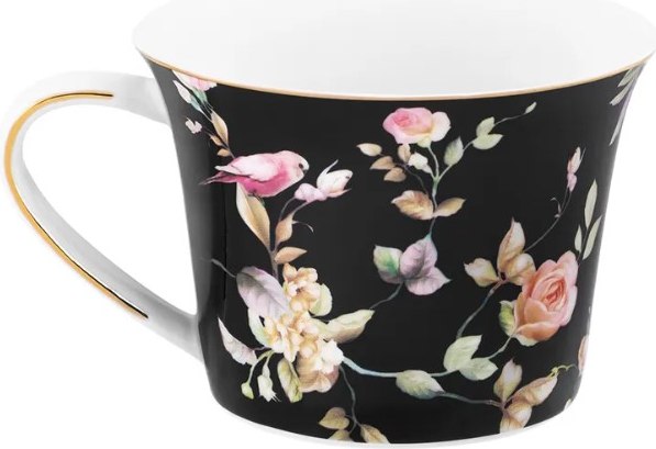 Чашка с блюдцем Elan Gallery Певчие птички на черном / 730851