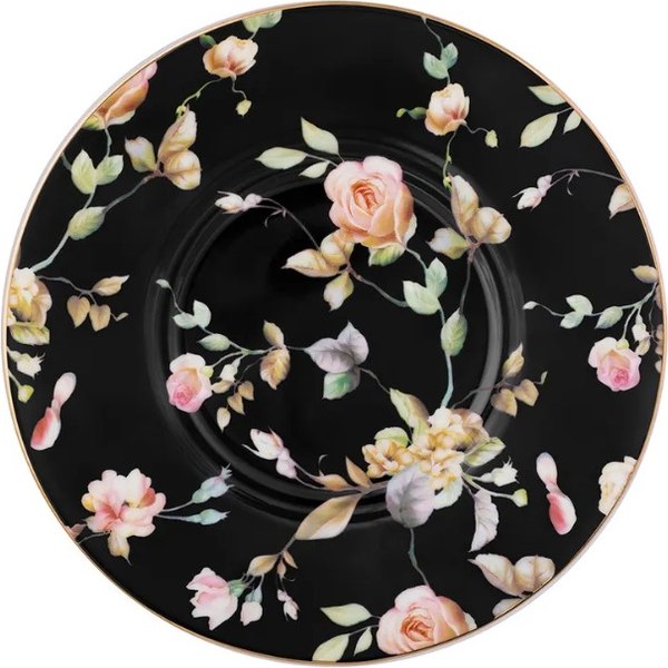 Чашка с блюдцем Elan Gallery Певчие птички на черном / 730851