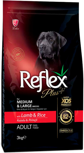 Сухой корм для собак Reflex Plus Для взрослых собак средних и крупных пород с ягненком и рисом - фото