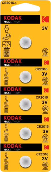 Комплект батареек Kodak MAX Lithium CR2016-5BL / Б0076817 - фото