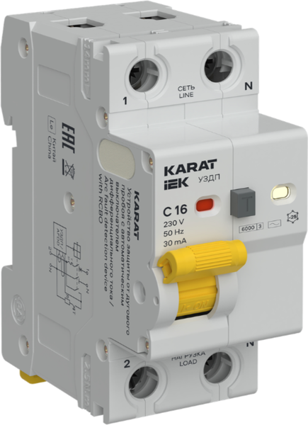 Устройство защиты от дугового пробоя IEK 1P+N C 16А 30мА AC / KA-DP12-1-016-C-030-AC - фото