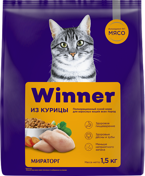 Сухой корм для кошек Мираторг Winner Для взрослых кошек всех пород с курицей - фото