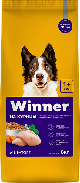 Сухой корм для собак Мираторг Winner для взрослых собак средних и крупных пород с курицей - фото