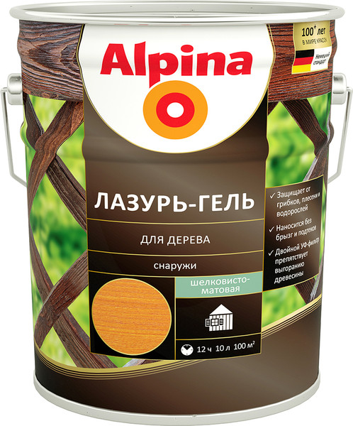 Защитно-декоративный состав Alpina Лазурь-гель для дерева - фото