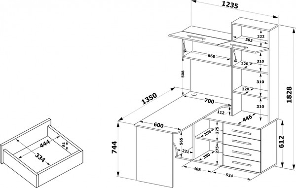 Стол-стеллаж Woodville КСТ-14.1П правый / 506500