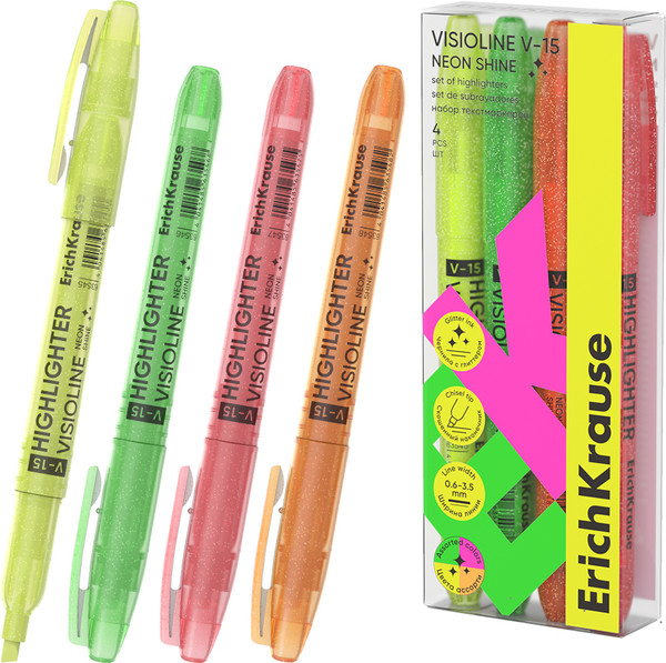 Набор маркеров Erich Krause Visioline V-15 Neon Shine / 63366 - фото