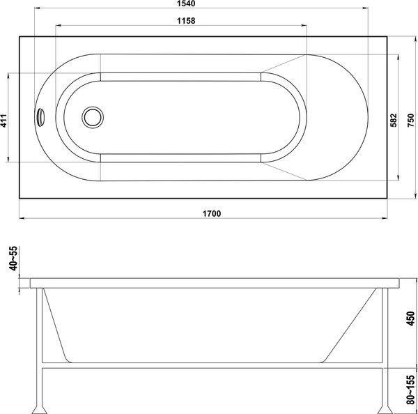 Ванна акриловая BAS Орион-Pro 170x75