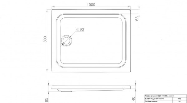 Душевой поддон Maroni Низкий прямоугольный 100х80