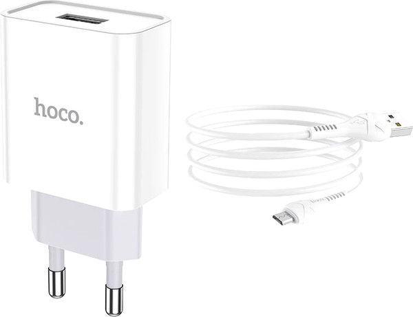 Зарядное устройство сетевое Hoco C81A + кабель AM-microBM - фото