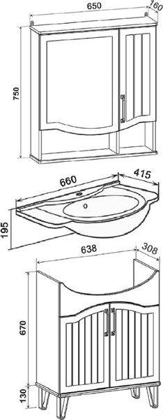 Тумба с умывальником Runo Марсель 65 + Классик 65