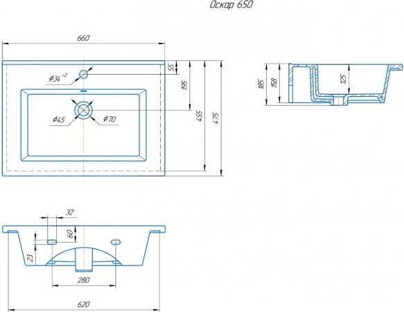 Тумба с умывальником Runo Манхэттен 65 + Оскар 65