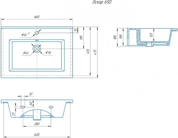 Тумба с умывальником Runo Манхэттен 65 + Оскар 65