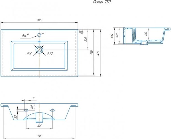 Тумба с умывальником Runo Манхэттен 75 + Оскар 75
