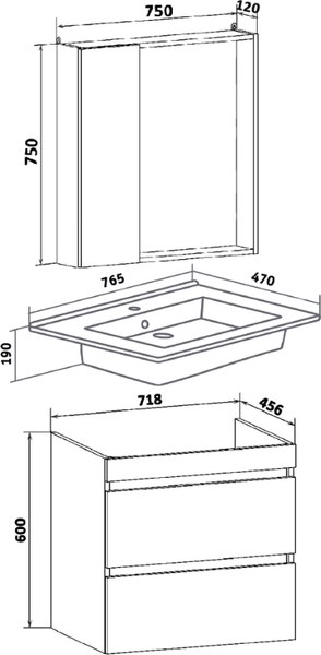 Тумба с умывальником Runo Манхэттен 75 + Оскар 75