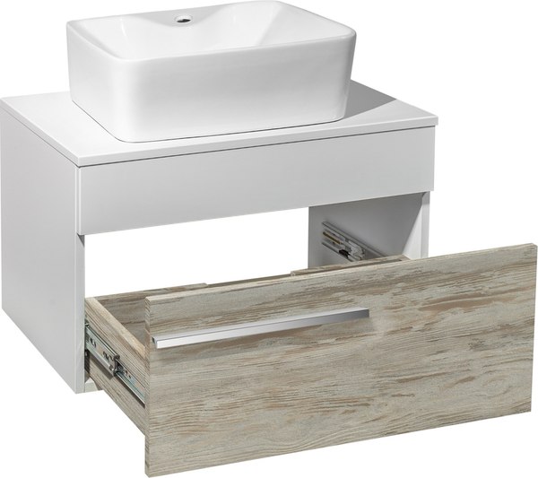 Тумба с умывальником Runo Вудлайн 65 + Cuatro 49x39
