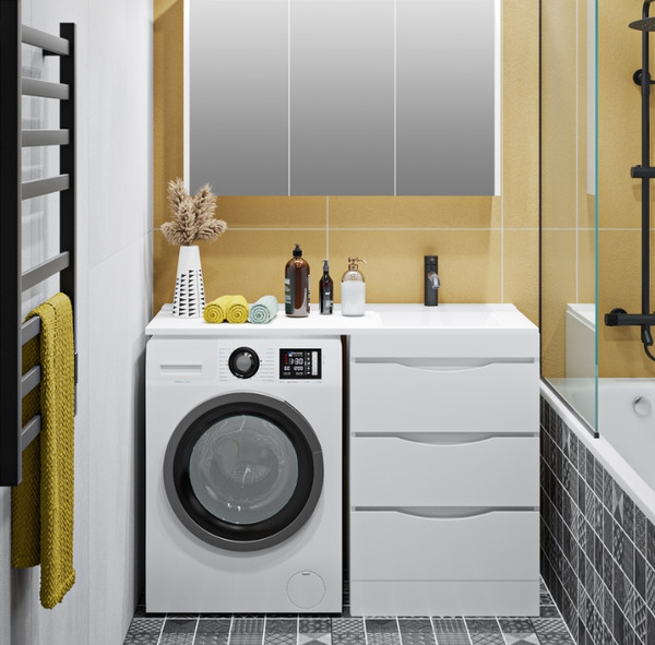 Тумба с умывальником Runo Орион 60 3 ящика + Гамма 120 лайт с левым крылом - фото