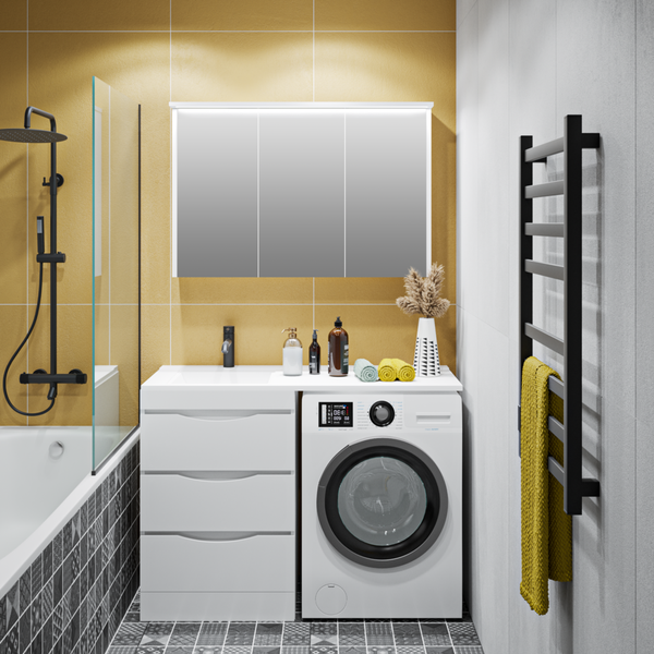 Тумба с умывальником Runo Орион 60 3 ящика + Гамма 120 лайт с правым крылом - фото