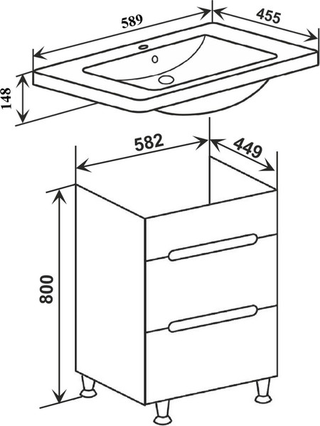 Тумба с умывальником Runo Парма 60 2 ящика + Omega 60