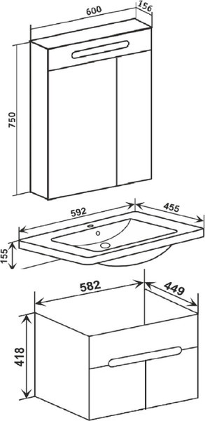 Тумба с умывальником Runo Парма 60 2 двери + Omega 60
