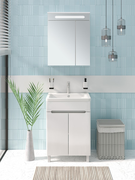 Тумба с умывальником Runo Парма 60 2 двери + Omega 60 - фото