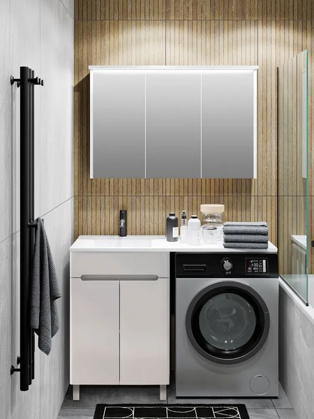 Тумба с умывальником Runo Парма 60 + Гамма 120 лайт с правым крылом - фото