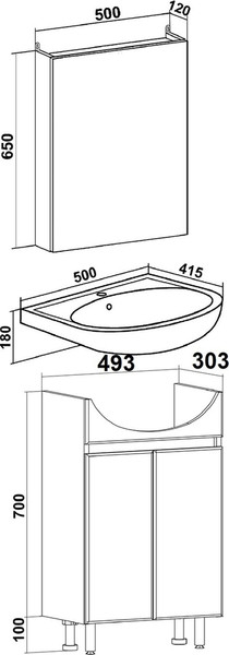Тумба с умывальником Runo Лада 50 + Уют 50
