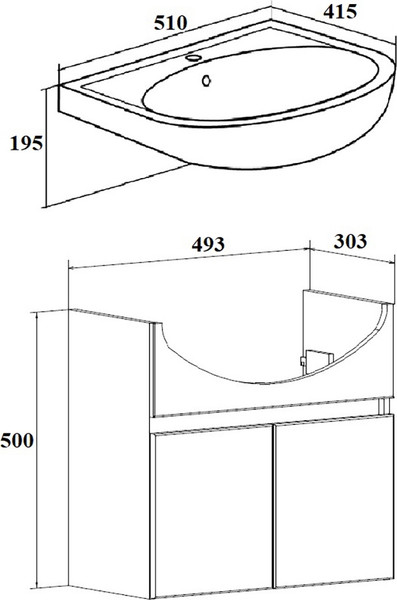 Тумба с умывальником Runo Лада 50 + Уют 50