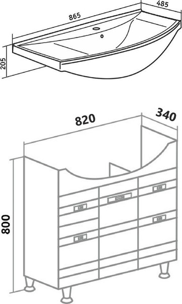 Тумба с умывальником Runo Турин 85 + Стиль 85