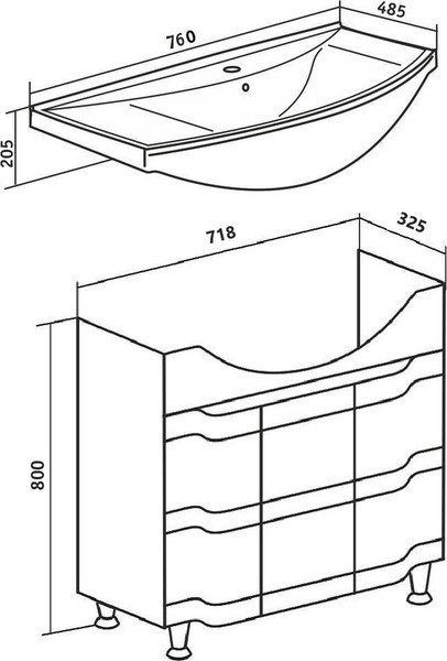 Тумба с умывальником Runo Стиль 75 + Стиль 75