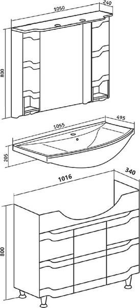 Тумба с умывальником Runo Стиль 105 + Стиль 1050