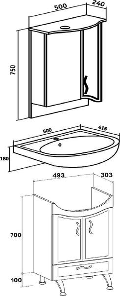 Тумба с умывальником Runo Севилья 50 + Уют 50