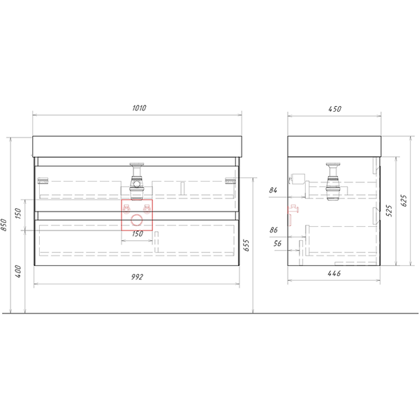 Тумба под умывальник Aqwella Geometria GE01102WM