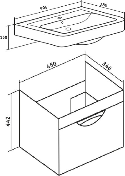Тумба с умывальником Runo Ибица 50 + Мини 50