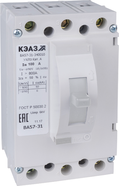Выключатель автоматический КЭАЗ ВА57-31-330010-50А-800-690AC-УХЛ3 / 108412 - фото